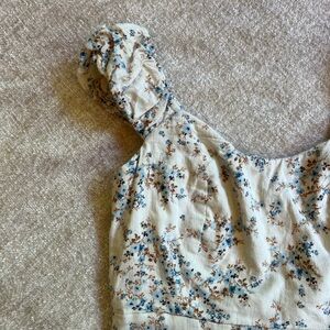 Darling White Dress with Blue Flower Detailing